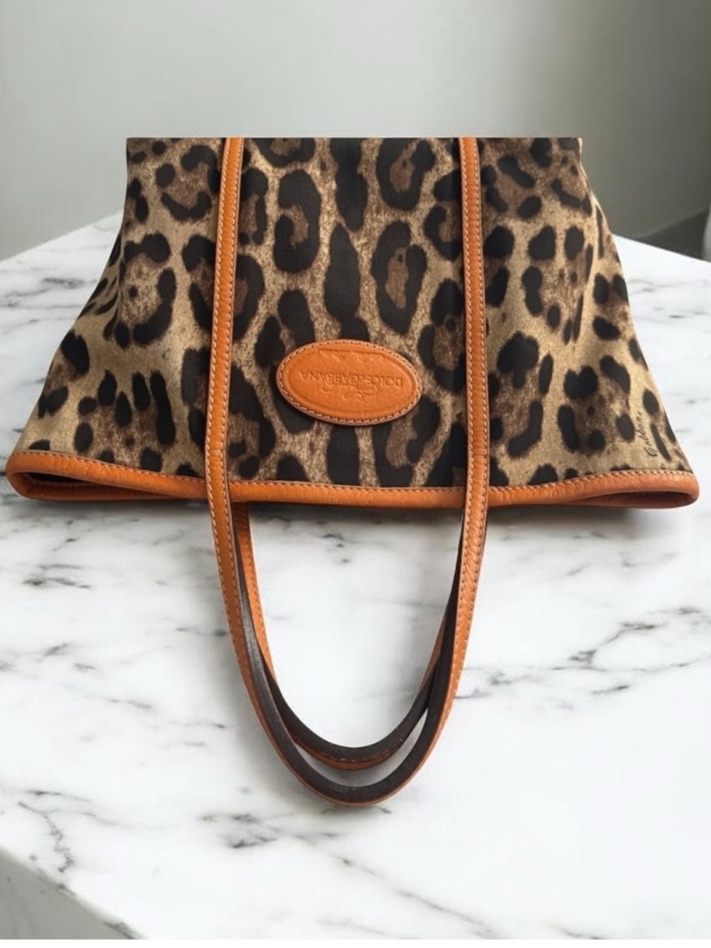 Dolce & Cabbana Leopard Print Tote Bag with Tan Trim Y2K - Picture 3 of 8
